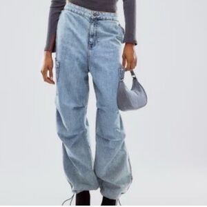 H&M Devided Baggy Denim Parachute Pants Wide-Leg Cargo Jeans Sz S